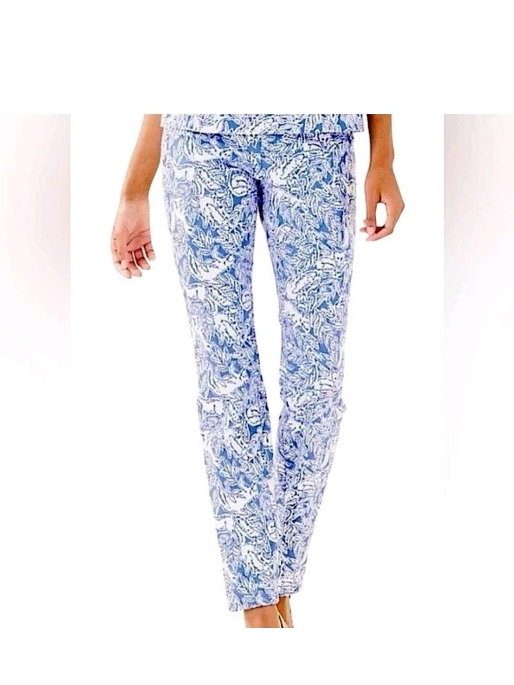 Lilly Pulitzer Kelly Skinny Ankle Pant Coastal Blue Fancy Feet Size 4